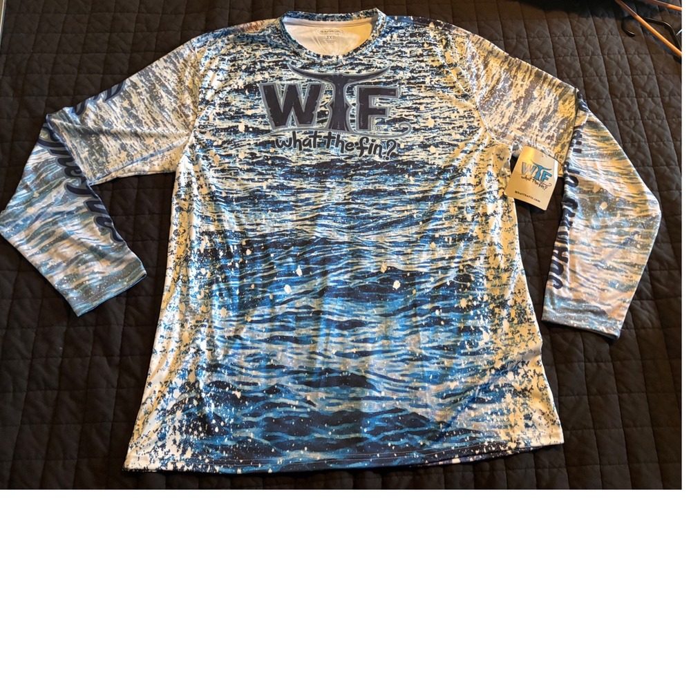 What The Fin Big Tuna AO Performance Fishing Shirt UPF 50+ Blue White 3XL NEW